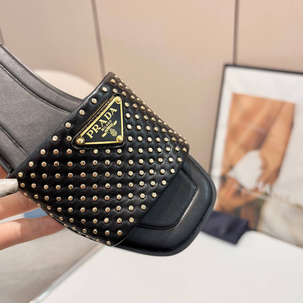 Pra*a Nappa leather slides with studs