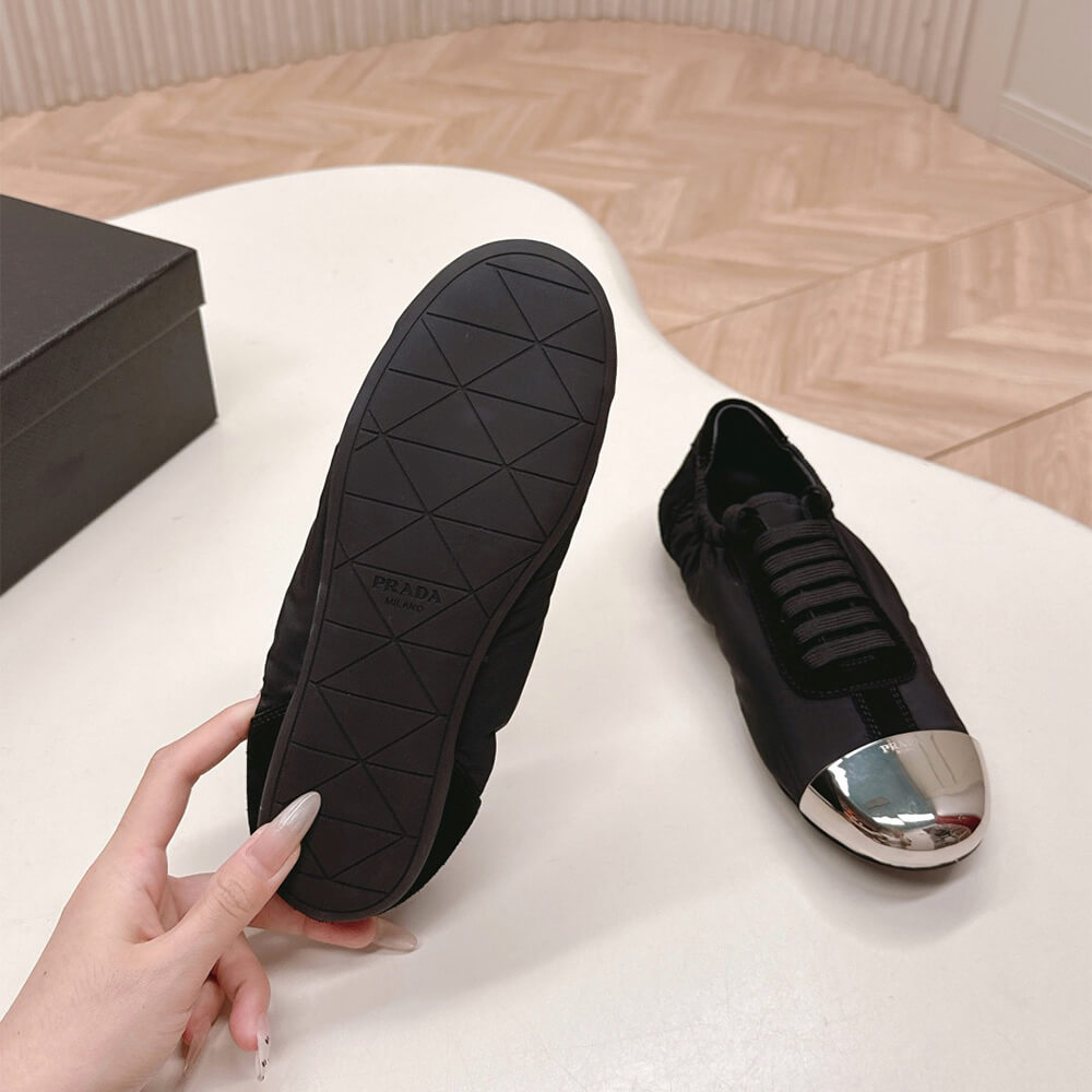 Pra*a Collapse Re-Nylon and suede sneakers with metal toecap