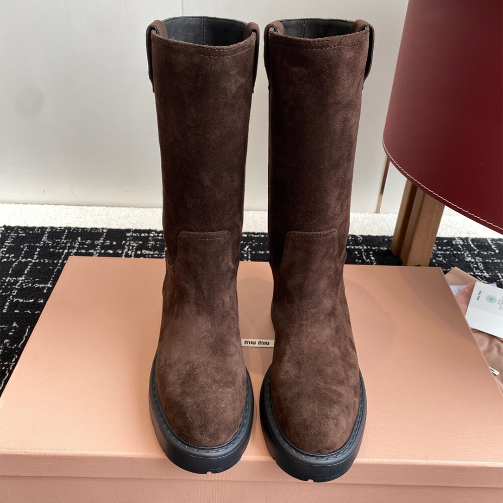 M1um1u Suede Tall Moto Boots