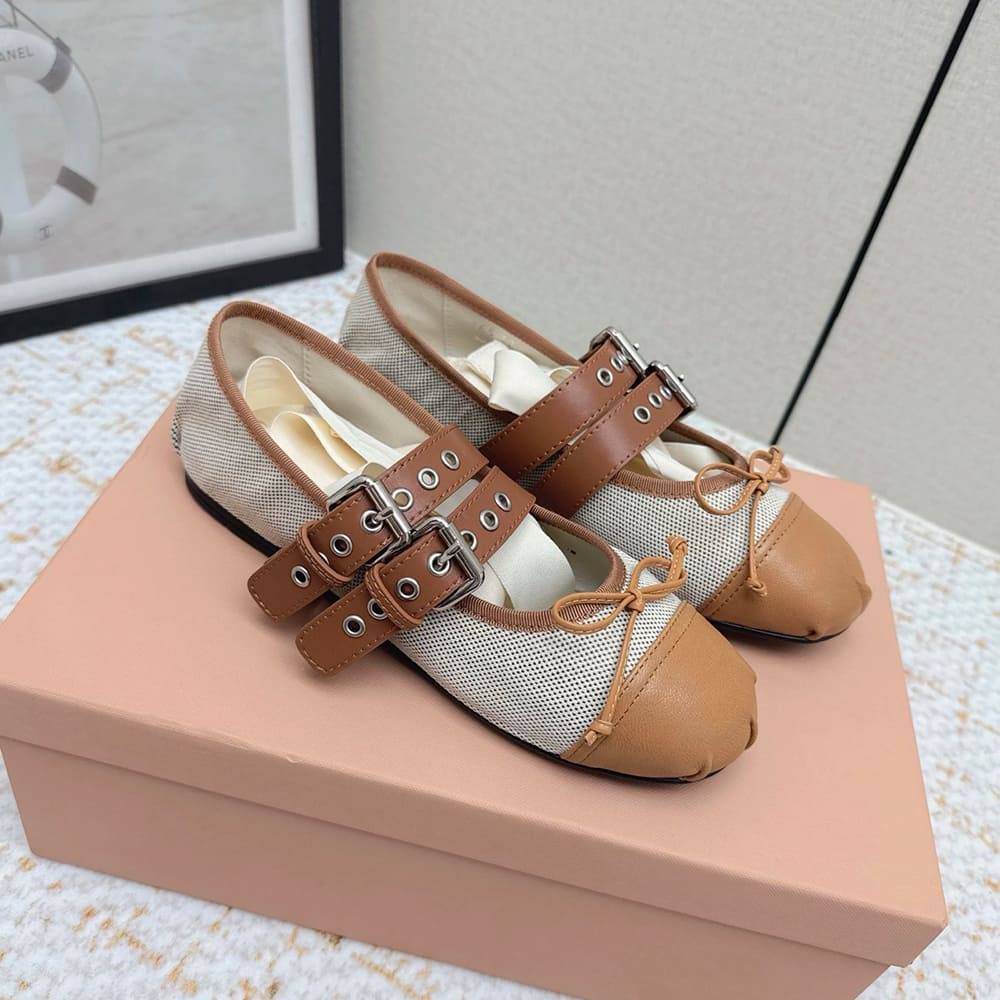 M1um1u Canvas and leather ballerinas (EU SIZE 35-40)